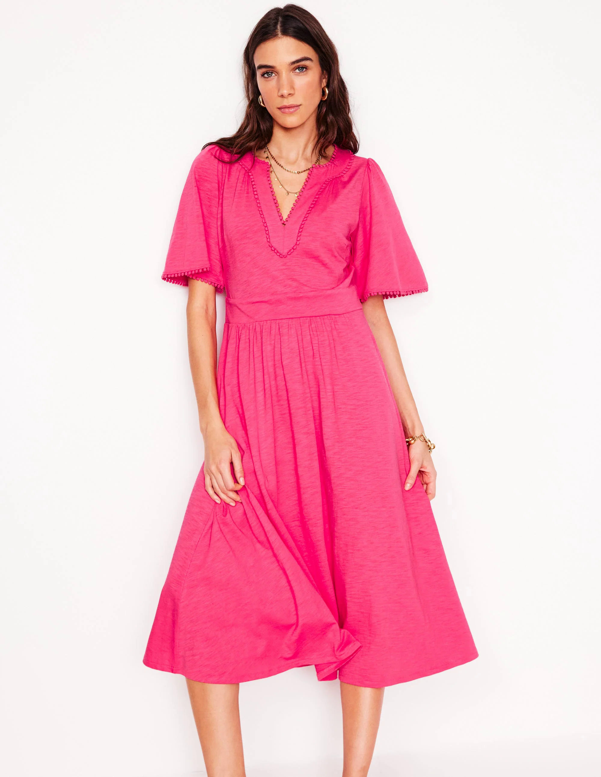 Maddie Trim Jersey Dress-Camelia Pink