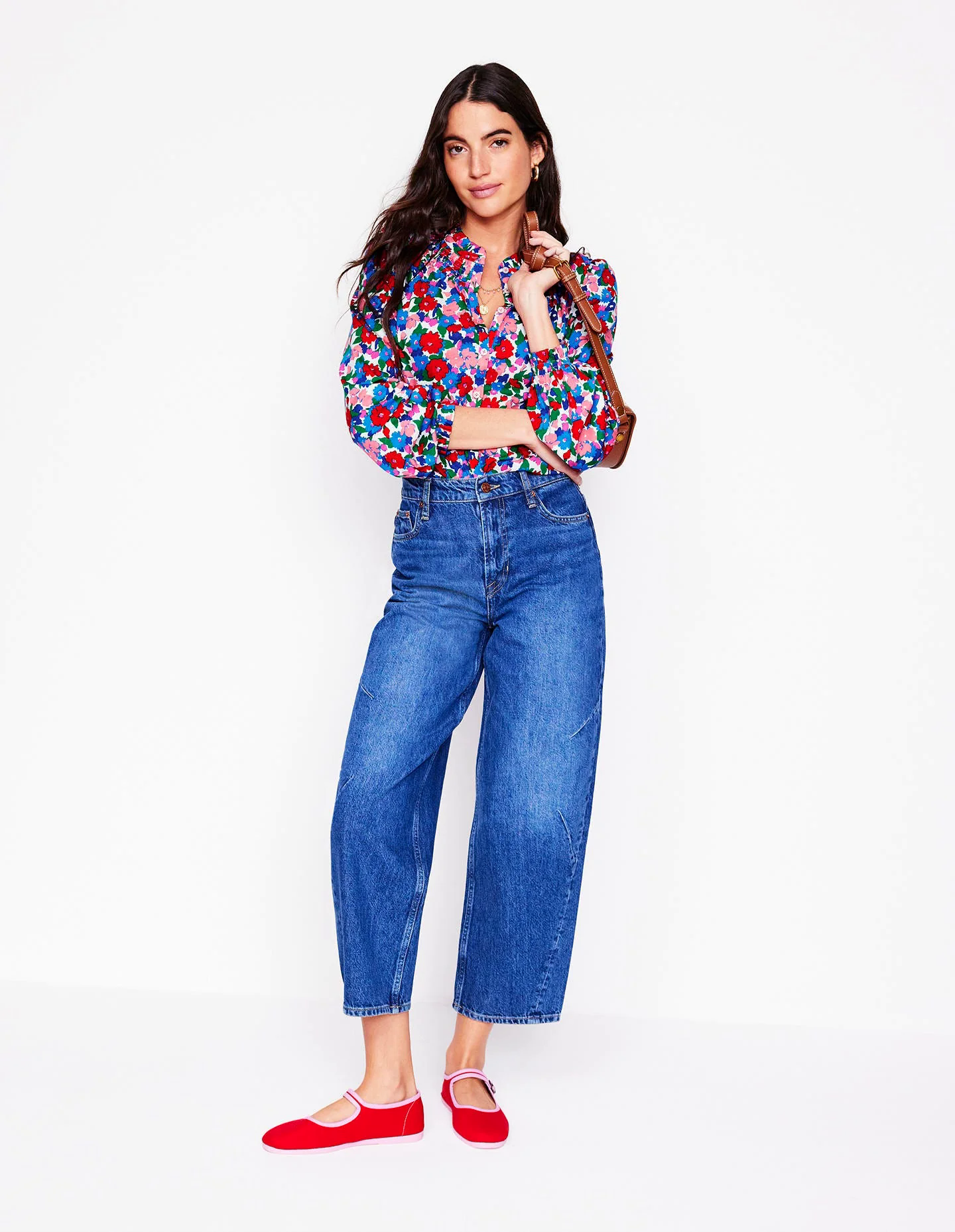 Fay Smocked Jersey Shirt-Multi, Painterly Meadow