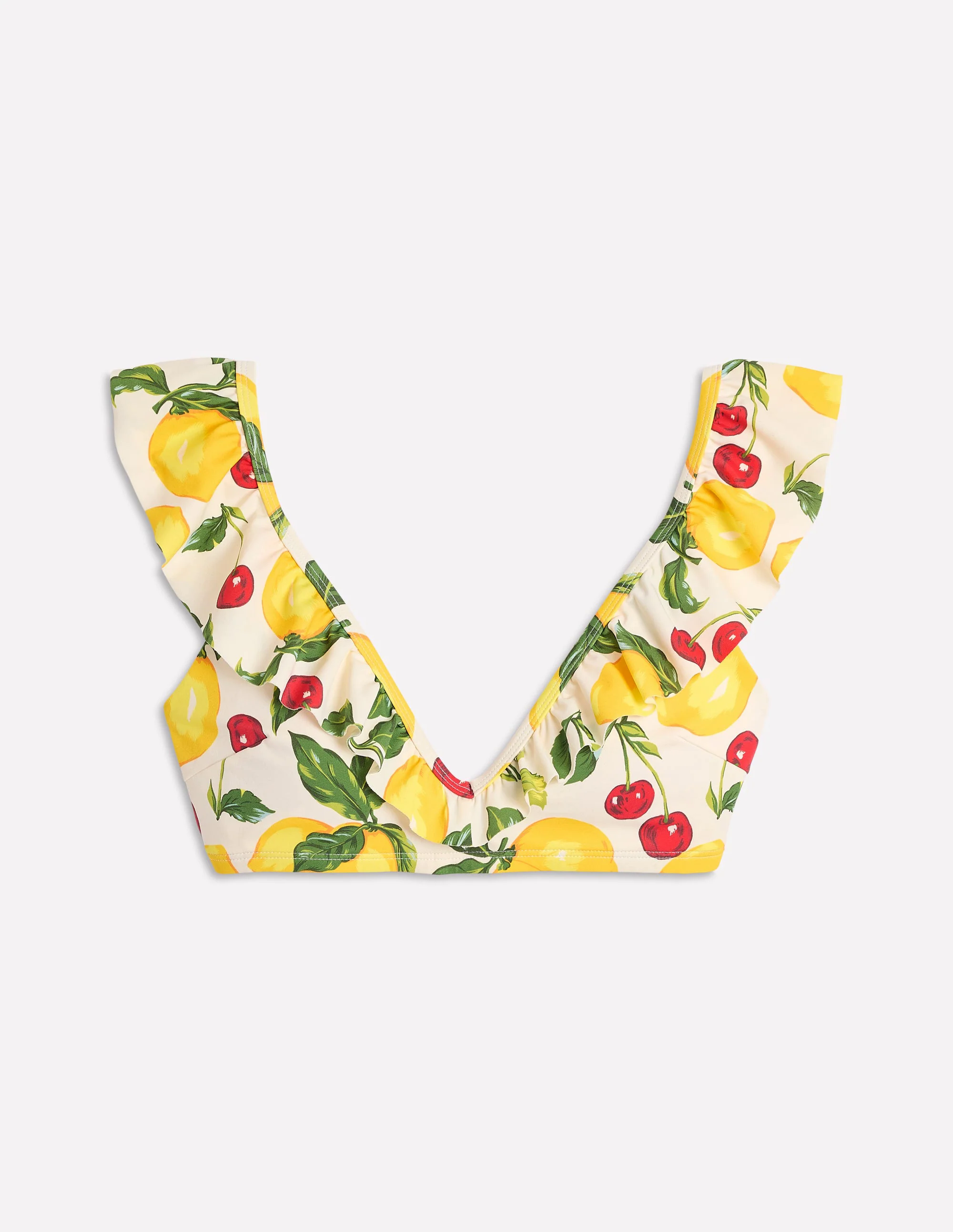 Evia Ruffle Bikini Top-Ivory, Cherries and Lemons