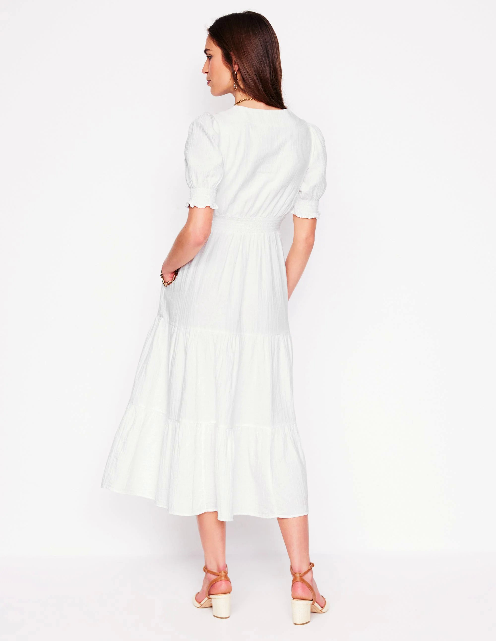 Anna Double Cloth Midi Dress-White