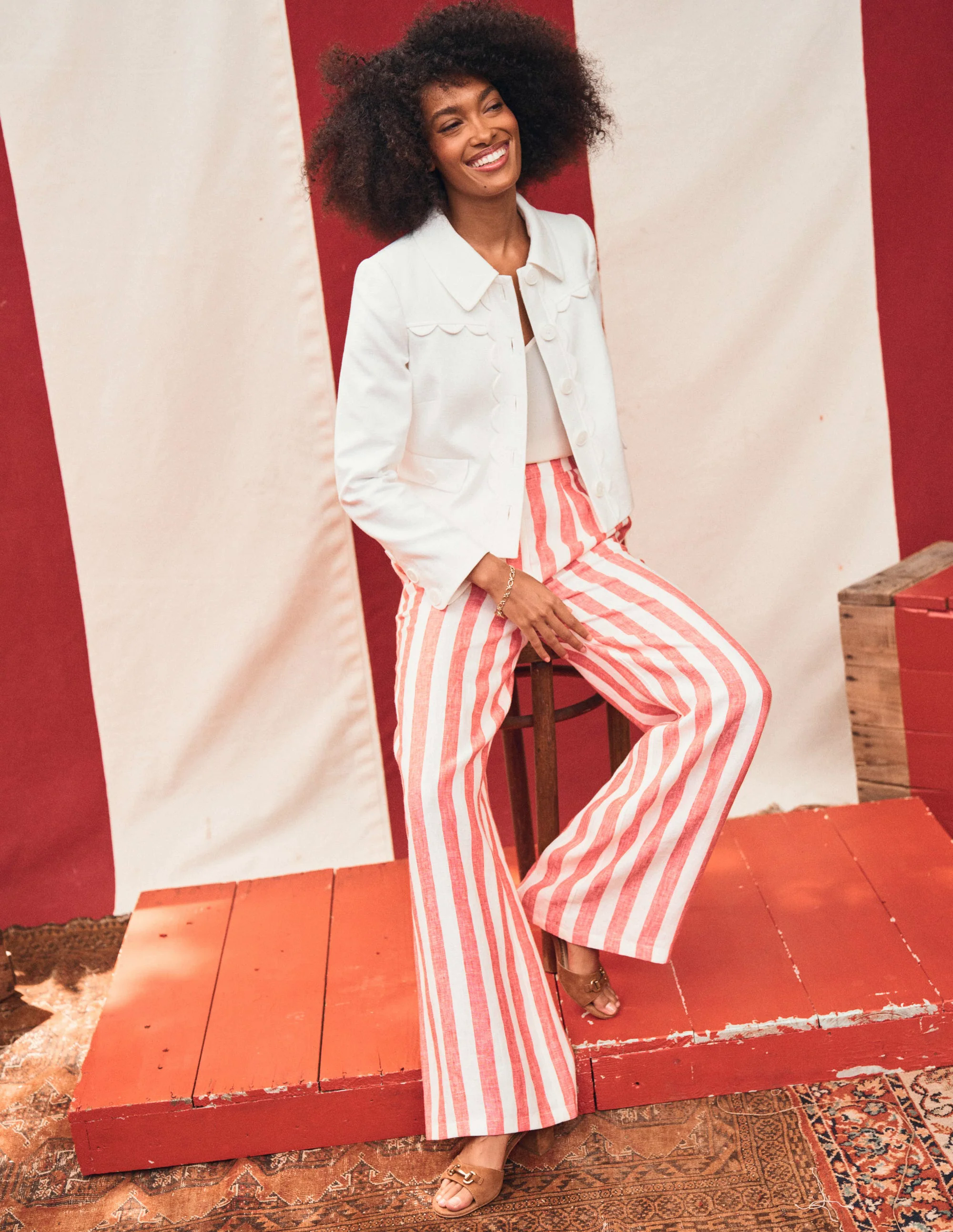 Dulwich Linen Pants-Strawberry Tart Red  Stripe