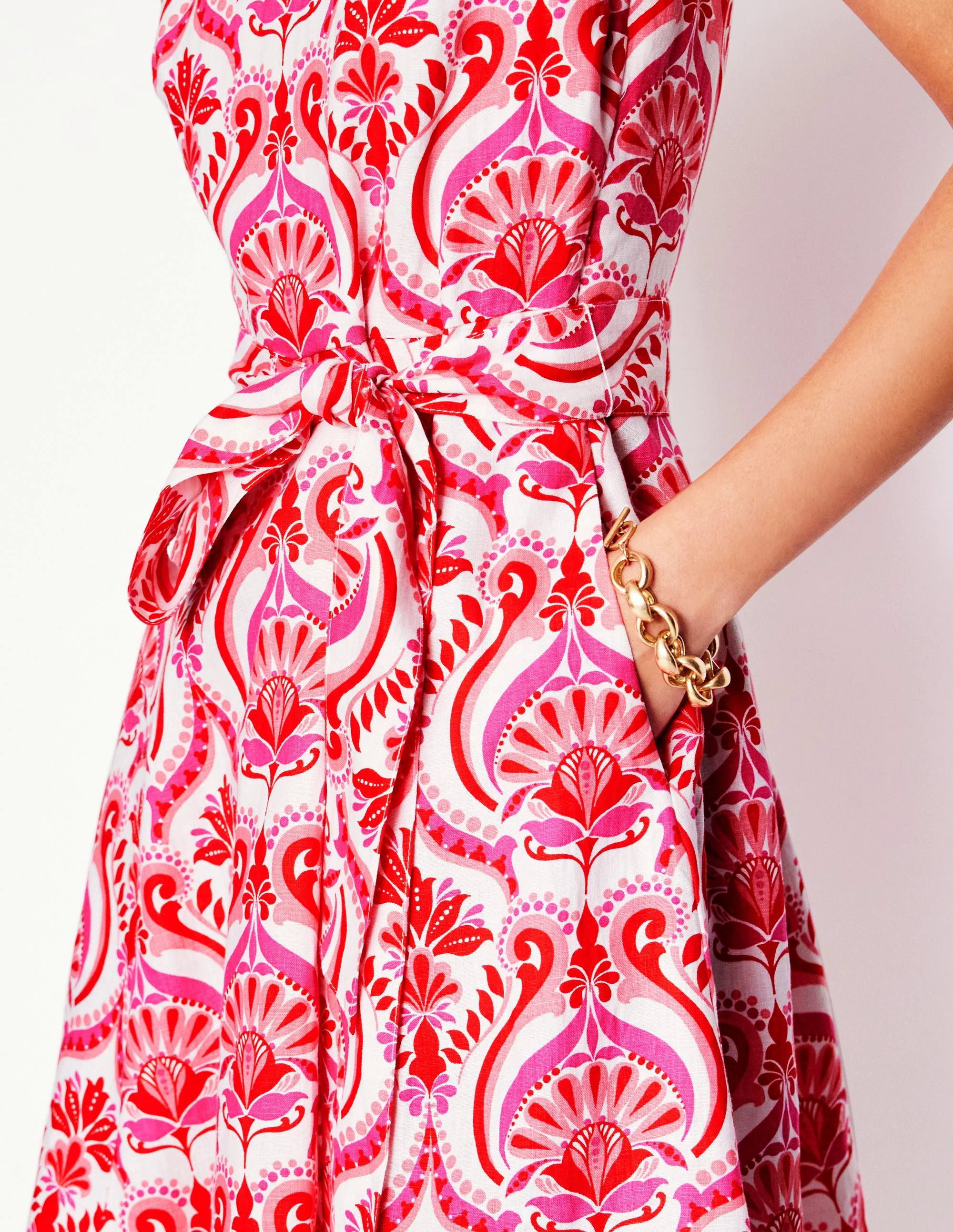 Anya Sleeveless Linen Dress-Poppy Red, Ornamental Floral