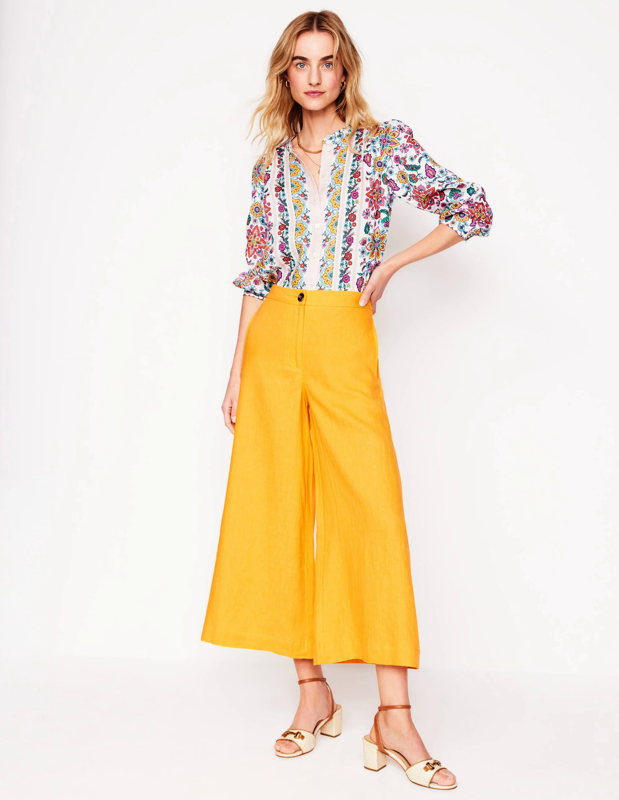 Wide Crop Linen Pants-Summers Sun Yellow