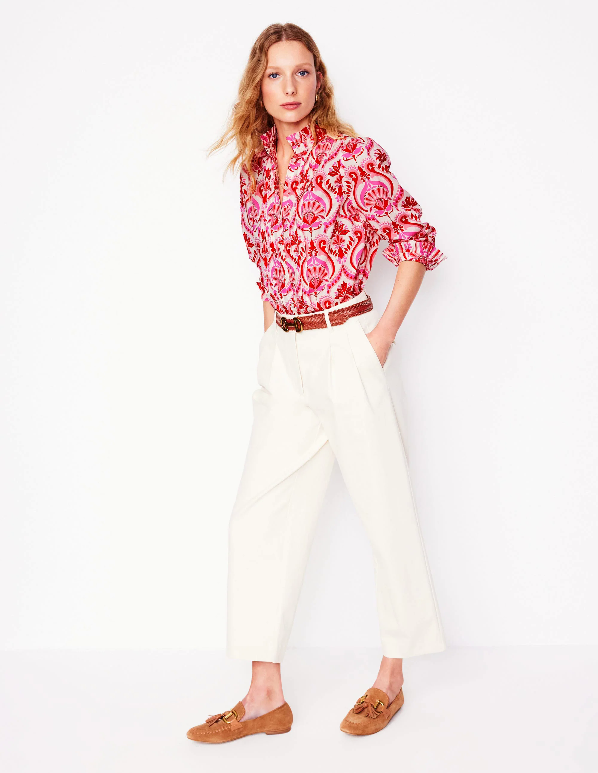 Felicity Cotton Blouse-Poppy Red, Ornamental Floral