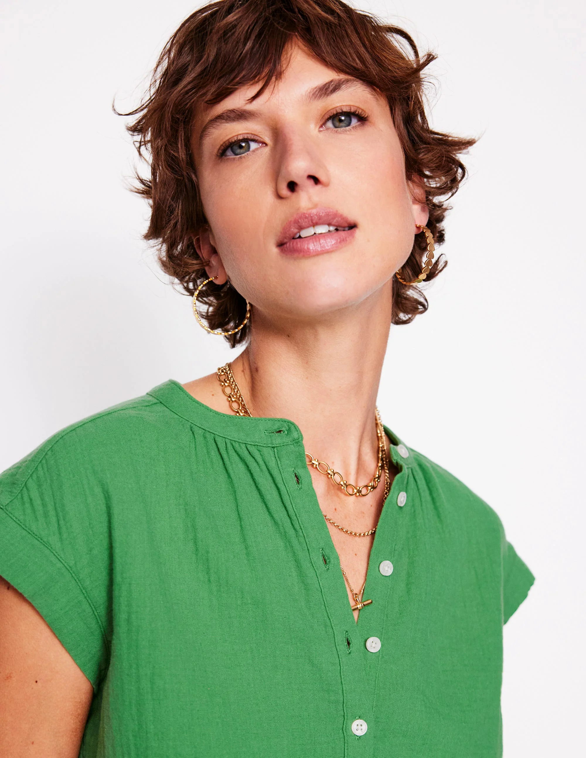 Sleeveless Double Cloth Top-Paradise Green