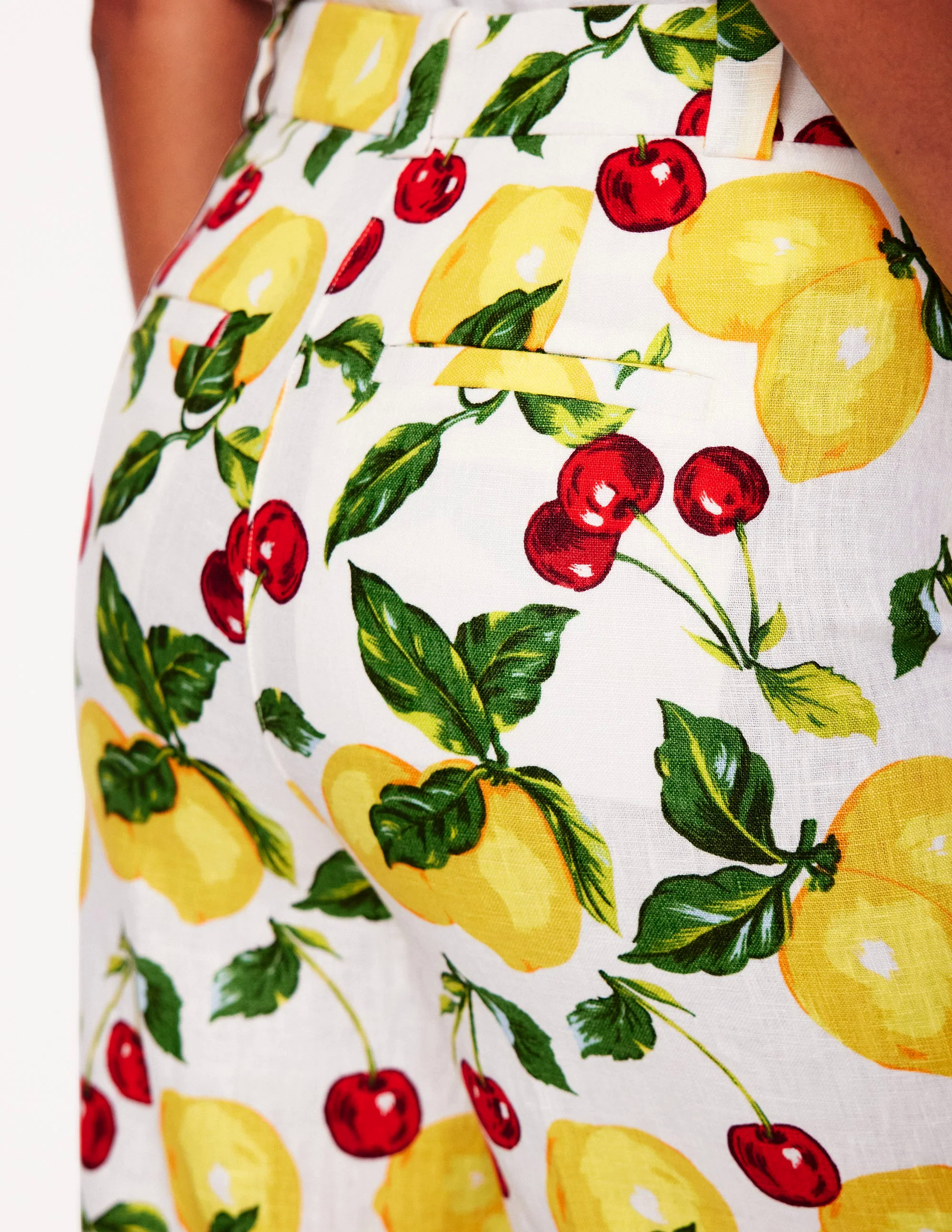 Westbourne Linen Pants-Ivory, Cherries and Lemons